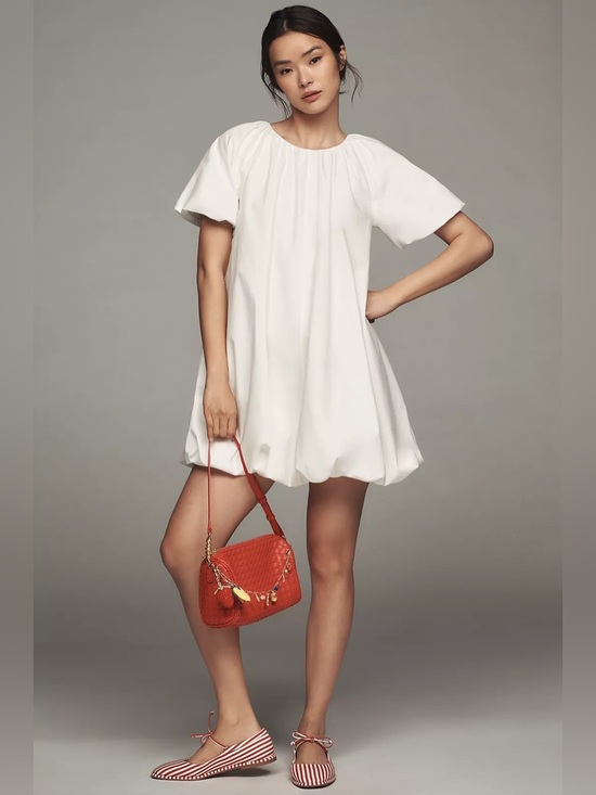 Anthropologie Dresses & Skirts - NWT Anthropologie Puff Sleeve Bubble Hem Mini Dress White XXS Coastal Bridal